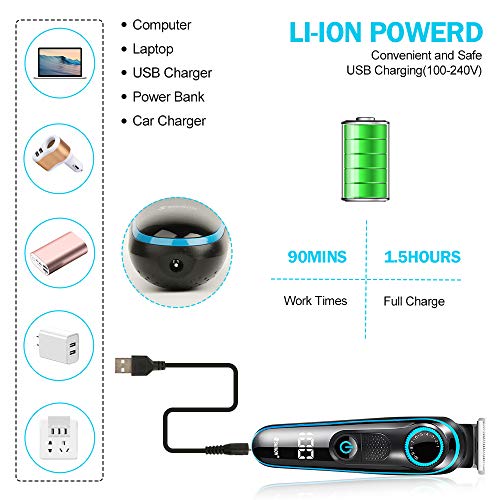 Innoo Tech Tondeuse à cheveux professionnelle pour homme 5 en 1 multifonction sans fil pour barbe, nez et corps, kit de coupe de cheveux tout-en-un avec affichage LED rechargeable par USB humide