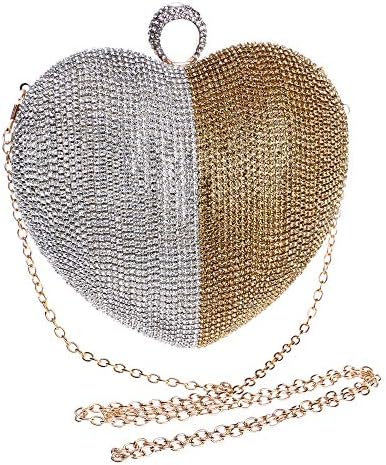 Maybesky Bridesmaid women lady girl Mixed Color Rhinestone Heart-shaped Evening Bag Personalized Shoulder Slung Beautiful Ladies Clutch (Color : C)