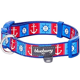 Blueberry Pet Essentials 5 Patterns Classy Bon Voyage Nautical Ocean Harbor Designer Adjustable Dog Collar, Medium, Neck…