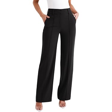 ladies dress pants for work Womens Stretchy Yoga Pants Pull On Flare Slacks Business Casual Office Trousers with Pockets : Clothing, Shoes & Jewelry rise pant sits below the natural waist and features a hook and eye closure Women's Dress Pants Suits &