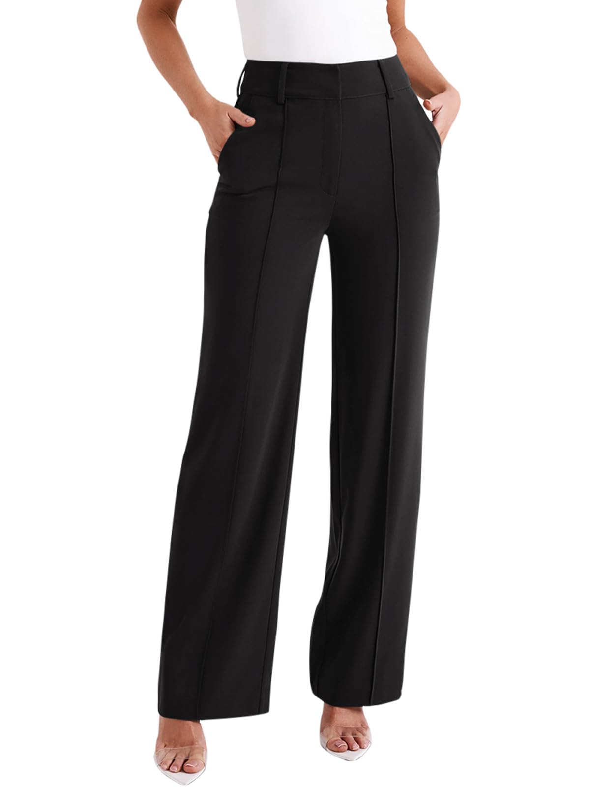 NIMIN Black Work Pants Women Wide Leg Dressy Trousers High Waisted ...