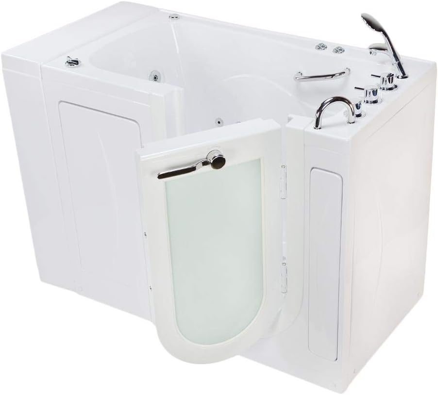 Ella OA3252H-R Monaco Acrylic Hydro Massage Walk-in Bathtub with Right Outward Swing Door, Thermostatic Faucet Set, 2" Dual Drains, 32" x 52" x 43", White