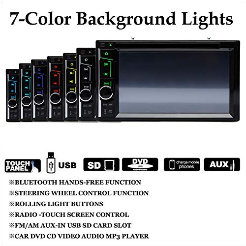 2 Din Car Stereo Bluetooth 6.2" Touch Screen with Backup Camera Rear View, Mirror Link/USB/SD/AM/FM Audio Video Player + Steering Wheel Control