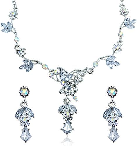White Crystal Teardrop Rhinestone Flower Necklace and Earrings Jewelry Set [Bridal Jewelry]