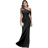 MXODI One Shoulder Chiffon Mother of The Bride Dresses for Wedding Long Lace Applique Mermaid Formal Wedding Guest Dress