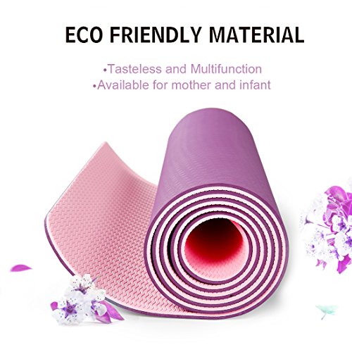 FARLAND Non Slip Yoga Mat with Carrying Strap - Eco Friendly TPE Workout Mat Exercise Mat,Anti-tear Hot Pilates Fitness Yoga Mat in Home & Gym (Pink Purple)