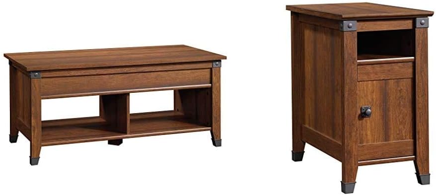 Sauder Carson Forge Lift-Top Coffee Table, Washington Cherry finish & Carson Forge Side Table, Washington Cherry finish