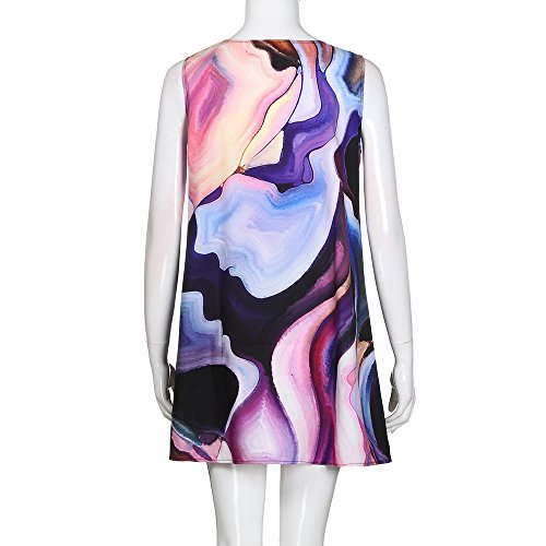 iYBUIA Summer Vintage Boho Women Loose Summer Sleeveless 3D Floral Print Bohe Tank A-Line Mini Dress(Purple ,M) - Thumbnail 4
