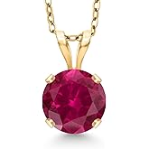 Gem Stone King 14K Yellow Gold Red Created Ruby Pendant Necklace for Women | 1.00 Cttw | Gemstone July Birthstone | Round 6MM | With 18 Inch Silver Chain