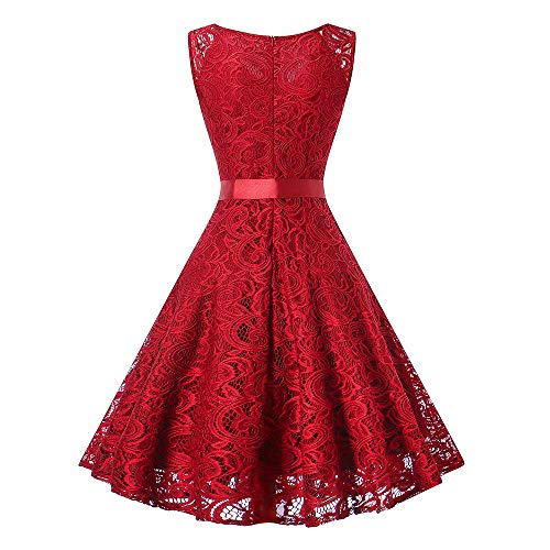 Hot Sale Bridesmaid Lace Dress DEATU Women Sleeveless/Long Sleeve Formal Ladies Wedding Bridesmaid Lace Long Dress(WatermelonÂ Red,S)