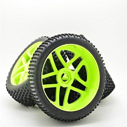 Green RC 1:8 Off-Road Racing Car Rubber Tyre 5 Spoke Tires & Plactic Wheel Rim for HSP Buggy Car Pack of 4 - Image 3
