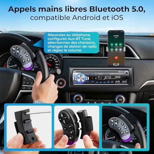 RDS Bluetooth Car Radio, CENXINY Bluetooth Car Radio, FM Car Radio, 1 DIN, 2USB, Charge 2.1 A, Aux-in, Micro SD Support iOS, Android