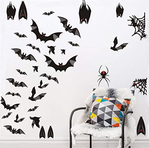 IARTTOP Halloween Bats Wall Decal, Window Clings Sticker with Bats Spider Spiderweb, Spooky Bats Sticker for Halloween Party Supplies (58 pcs)