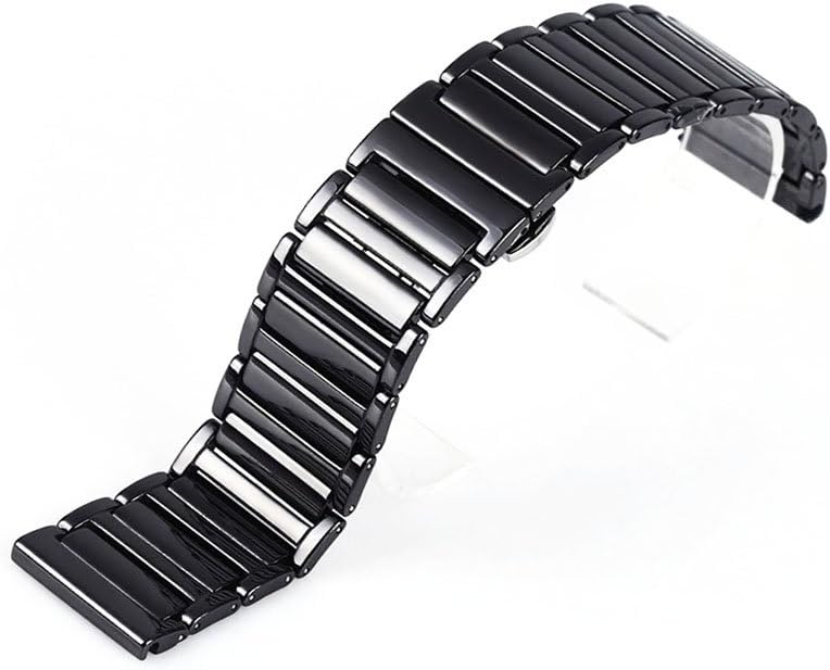24mm Ceramic Bracelet Watch Band Strap Double Locking Clasp with Push Button Black/White