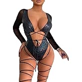 Womens Rave Wear One Piece Bodysuit Snakeskin Print Sexy Leg Rings Swimsuit for Festival Dance Rave Clothing