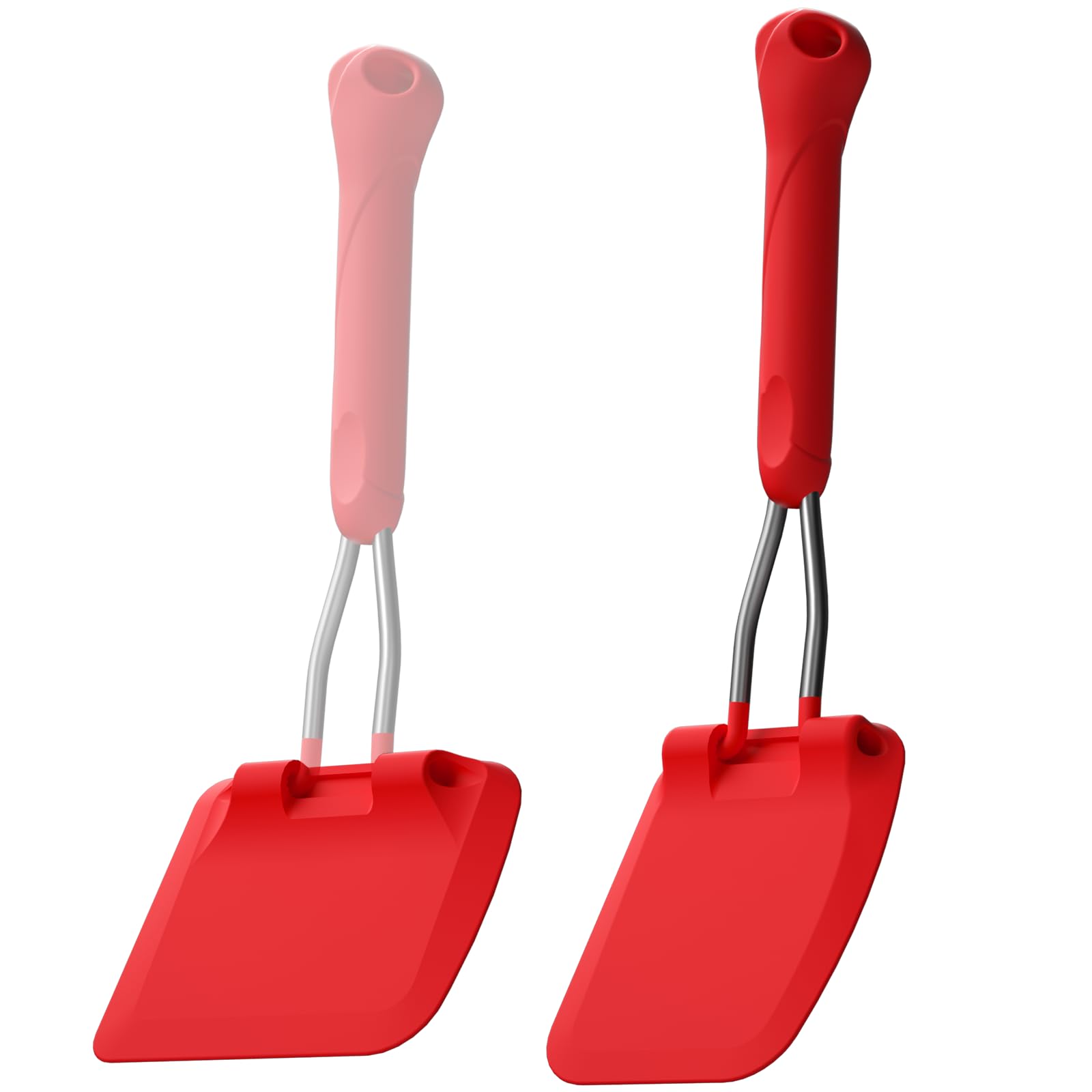 Photo 1 of MFTEK Silicone Spatula Set, Heat-Resistant Silicone Spatula Turner Flipper for Nonstick Cookware, 2 Cooking Size Heads, Flexible, Adjustable Angle Spatula Set for Egg, Pancake, Fish, Burger (Red)