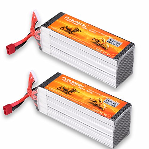 Floureon 2 Packs 6S 22.2V 4500mAh 45C Lipo Battery with XT60 Plug for RC Quadcopter Airplane Helicopter Car Truck (5.31 x 1.77 x 2.08 Inch)