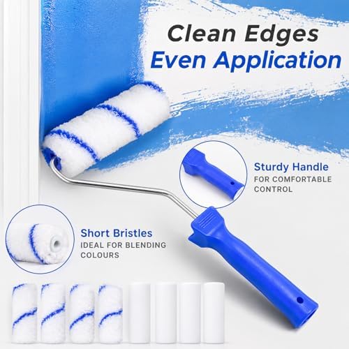 Pequeno rolo de tinta Adicione pegas e tabuleiros, 10 PCS, 10 recargas de espuma de 10 cm (dois materiais), kit de rolo de tinta em espuma para pintura DIY com tintas