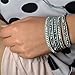 Here Fashion Grey Crystal Faceted Cut Agate Brown Leather Bracelet, 5 Wraps, 4mm/bead