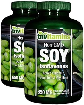 Soy Isoflavones 650 Mg with Daidzein & Genistein Non GMO by TNVitamins 360 Capsules 2 x180