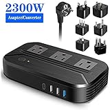 Voltage Converter 2300W International Power Converter Step Down 220v/240v to 110v/120v Travel Adapter Transformer w/ 4 USB 3 AC Outlets 7 Worldwide Plug Adapters EU/US/AU/IT/UK/India/South Africa