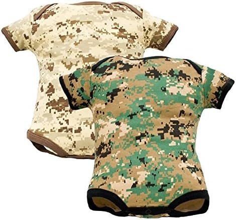 Infant / Baby 2 Pack USMC Bodysuits Authentic Marine Camo Patterns Woodland Camo &amp; Desert Camo (3-6 Months)