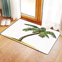 Non-Slip Mat Microfiber Bathroom Rug Shower Mat, Palm Tree Decor,Cartoon Palms Image Tropical Plant and Sand Se, Ultra Soft and Water Absorbent Bath Rug,Machine Wash/Dry 24x 39 inches