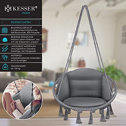 KESSER® Hängesessel mit Kissen - Chill Hängestuhl zum Aufhängen für Erwachsene & Kinder Hängematte bis 150 kg Hängesitz… – Bild 3