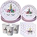 Unicorn Plates Napkins and Cups with Gold Foil Serves 24; 24 Dinner Plates 24 Dessert Plates 25 Luncheon Napkins and 24 Cups and Straws for Birthday Party Supplies Baby Shower Decorations!