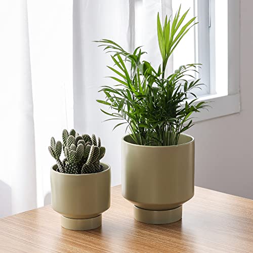JOFAMY Ceramic Plant Pots, Scandinavian 2 pcs Mint Green Flower Pots with  Drainage Holes and Saucer, 5.5/4.5 Inch Ceramic Planter for Small Plants, Succulents  Cacti, Balcony Desk Dresser Decoration