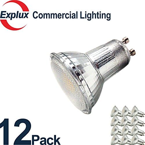 Explux Full Glass Dimmable LED GU10 Flood Light Bulbs, 500 Lumens 50W Equivalent, Indoor/Outdoor, 3000K Bright White, 12-Pack