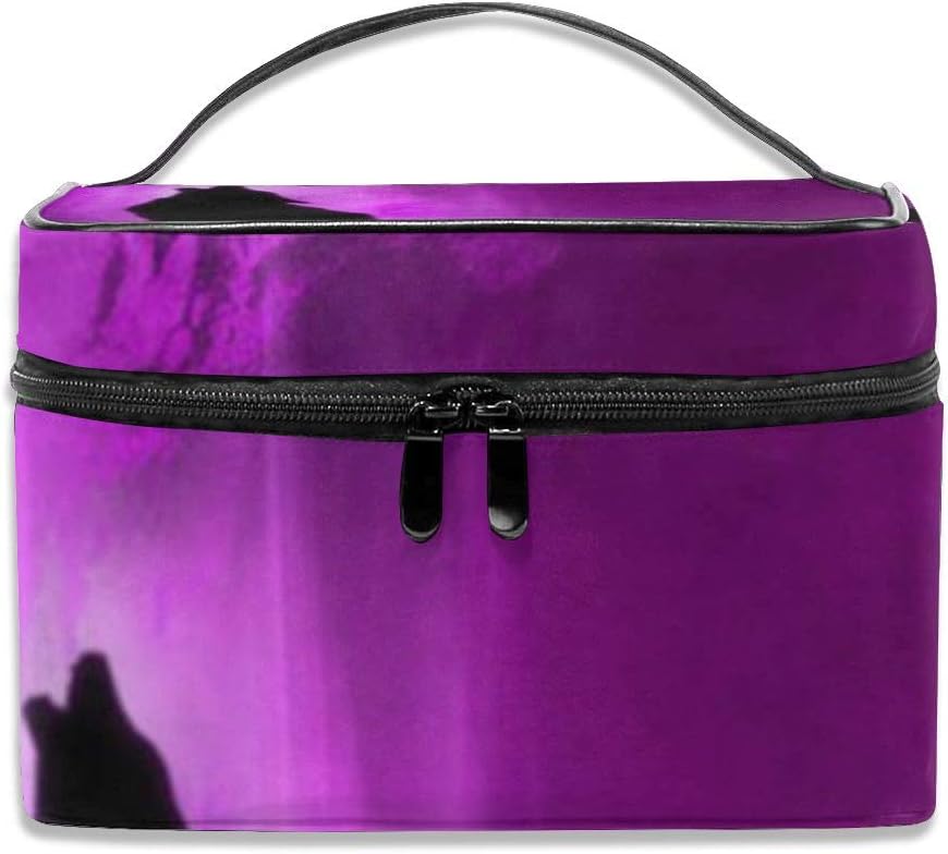 Denim09 Wolf Print Travel Makeup Case,Portable Cosmetic Toiletry Bag Organizer Makeup Boxes with Mesh Pockets