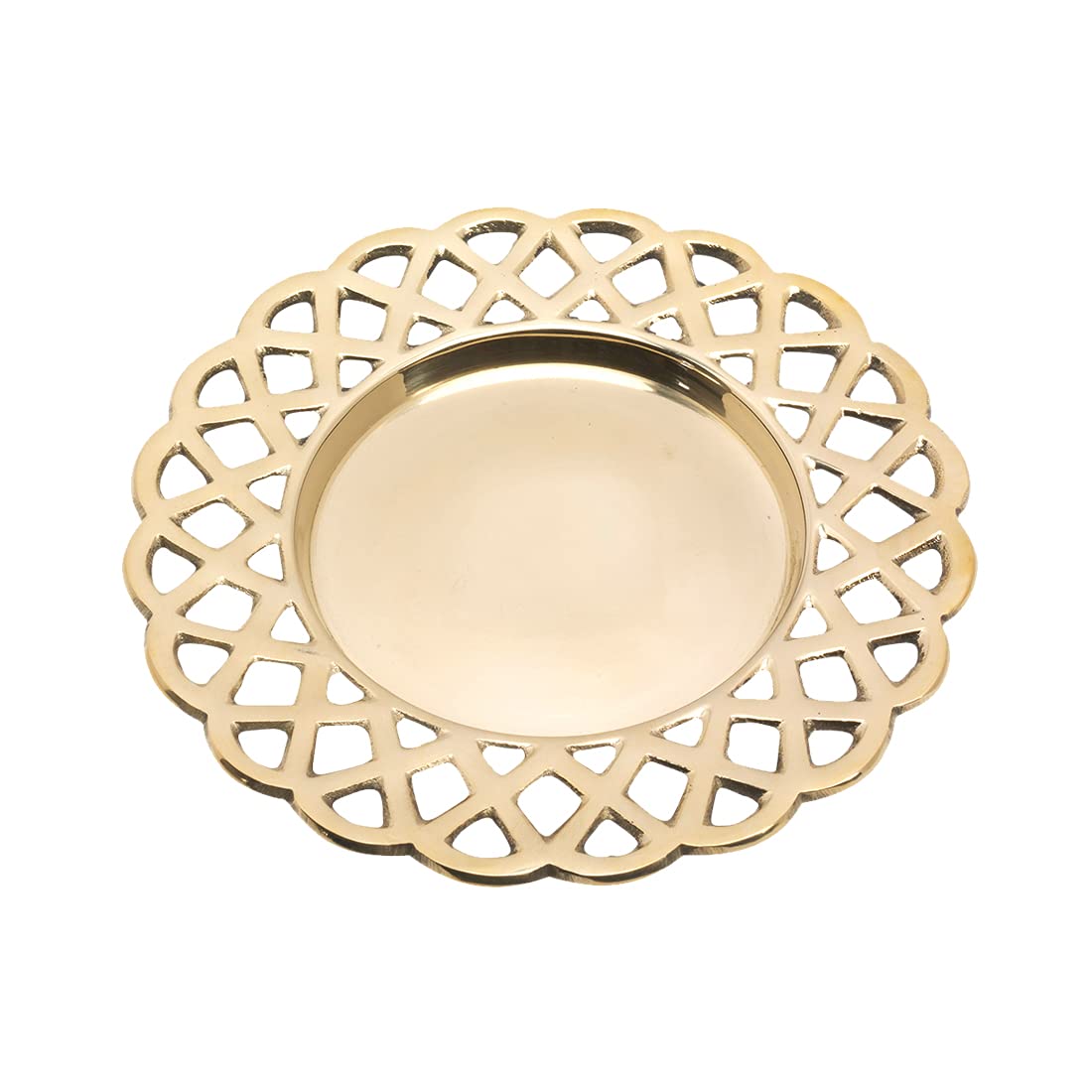 NKlaus Candle plate with waffle rim Ø8 cm inside made of brass gold Candle holder Deco plate 10485
