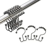 Amazer Shower Curtain Hooks Rings Double Shower Curtain Rings Stainless Steel Metal Double Glide Shower Hooks Rings for Bathroom Shower Rods Curtains, Oil Rubbed Bronze, Set of 12 Hooks
