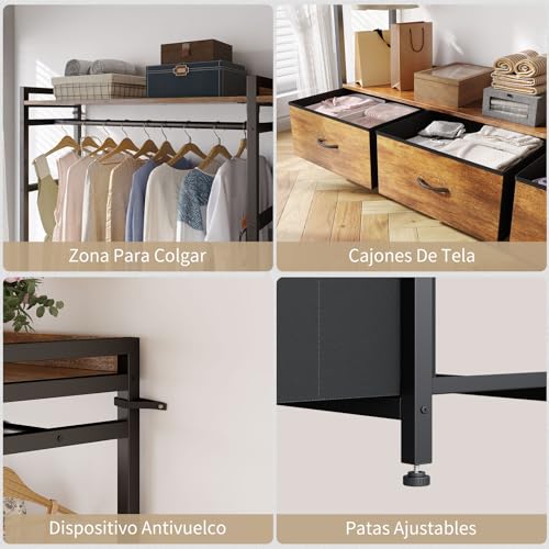 SIMPLE ESPACIO Closet Armables para Ropa,Armarios para Ropa Viene con Cuatro Cajones de Tela,Closet de Madera es Estilo Industrial,165 * 30 * 150 CM,Adecuado Paras Dormitorio,Lavadero (Color Retro)