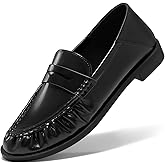 Coutgo Penny Loafers for Women Comfortable Slip on Shoes Collapsible Heel Closed Toe Dressy Casual Work Flats, Black, Size 8.5