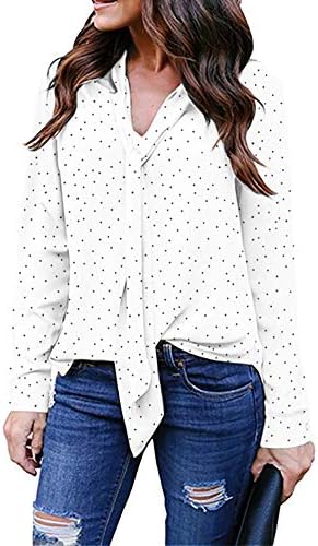 roswear Women's High Low Curved Hem Bow Tie Neck Polka Dot Blouse Shirt