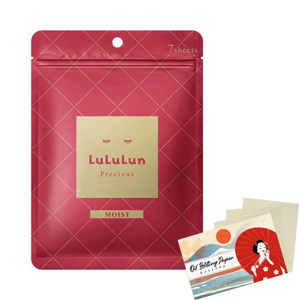 Lululun Precios Facial Sheet Mask Red Moist - 7 sheets - Blotting Paper Set