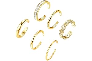 Aquzhou 6Pcs Gold Toe Rings for Women, Non Tarnish 14K Gold Filled Toe Rings Set, Adjustable Toe Ring, Summer Beach Open Toe Rings Set