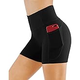 STARLYNQ High Waist Workout Shorts, Athletic Yoga Biker Shorts with Side Pockets, Black