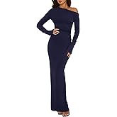 BTFBM One Shoulder Long Sleeve Dress for Women 2025 Bodycon Ruched Night Out Formal Maxi Fall Wedding Guest Dresses