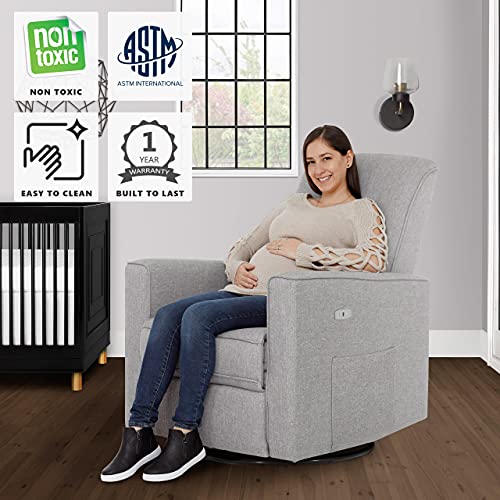 Evolur Harlow Deluxe Upholstered Plush Seating Glider Swivel, Rocker, Power Recliner with USB
