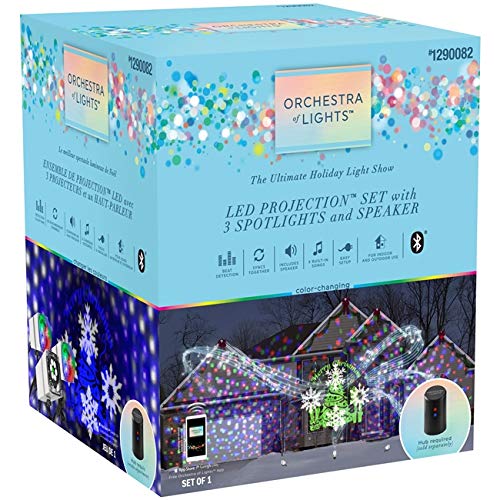 Orchestra of Lights The Ultimate Holiday Light Show LED Projection Set with Color-Changing 3 Spotlights and Speaker