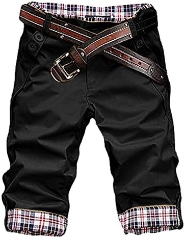 HEMOON Men's Stylish Plaid Pleated Pockets Casual Shorts Pants Trousers (WITHOUT BELT)