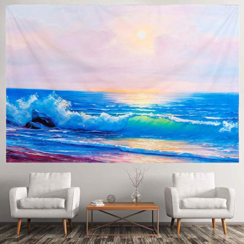 Tapestry Wall Hanging, Ocean Wave Sunset Tapestry Nature Landscape Wall Blanket Home Decorations for Living Room Bedroom Apartment Dorm Decor