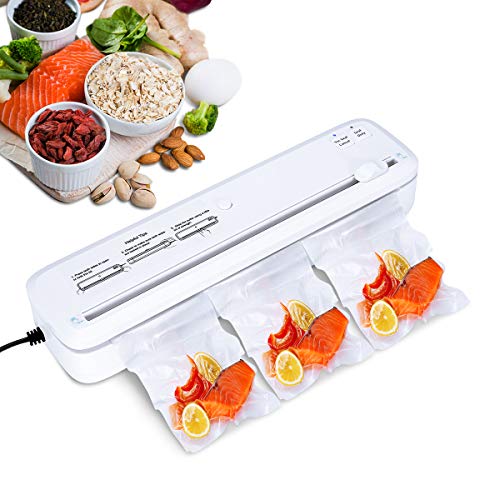 Vacuum Sealer Machine, CUSIBOX Automatic Food Vacuum Sealer with Bag Cutter for Food Preservation and Sous Vide, 3 Storage Bags(White)