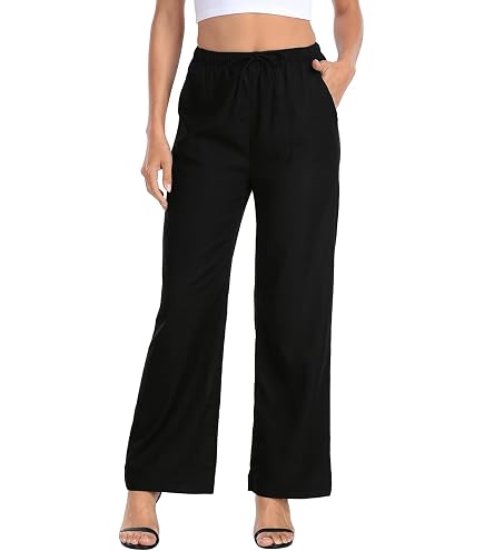 Hixiaohe Womens Cotton Linen Pants Casual Drawstring High Rise