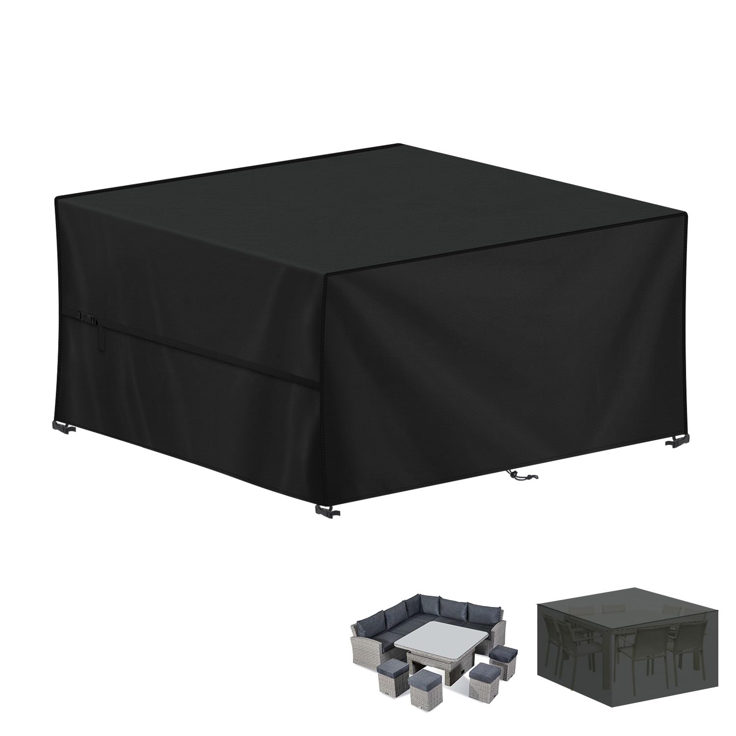 LAMUNI Garden Furniture Cover Waterproof Outdoor Rectangular Patio Table Set Covers, 420D Oxford Fabric Rattan Sofa Cover Windproof Outdoor Table Cover Anti-UV Patio Furniture Covers, 150x120x90cm