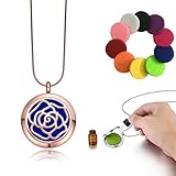 18k Rose Gold Plating Aromatherapy Jewelry Diffuser Premium Oil Diffuser Necklace Hypoallergenic Material 10 Re-usable Color Felt Pads(blossom-rg)