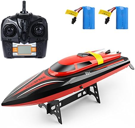 Rodzon RC Boat with LCD display: Use for Pool &amp; Outdoor; 2.4Ghz Remote Control Boat with High Speed motor for Adults &amp; Kids + 2 Batteries Red (Red)